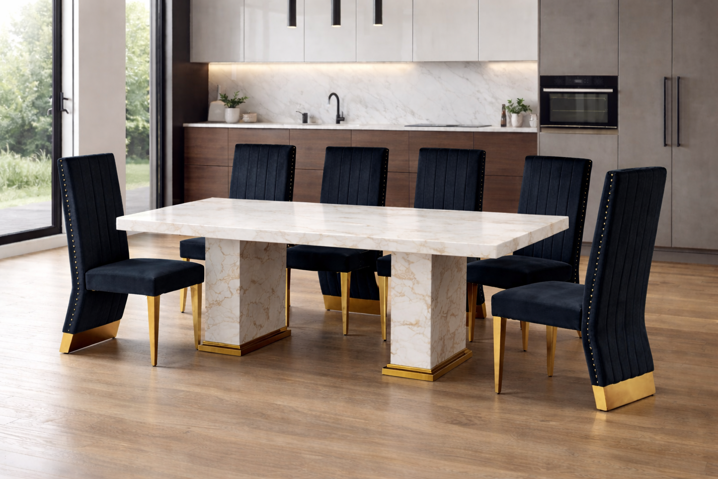 Royal D-200 Marble with Gold Dining table set