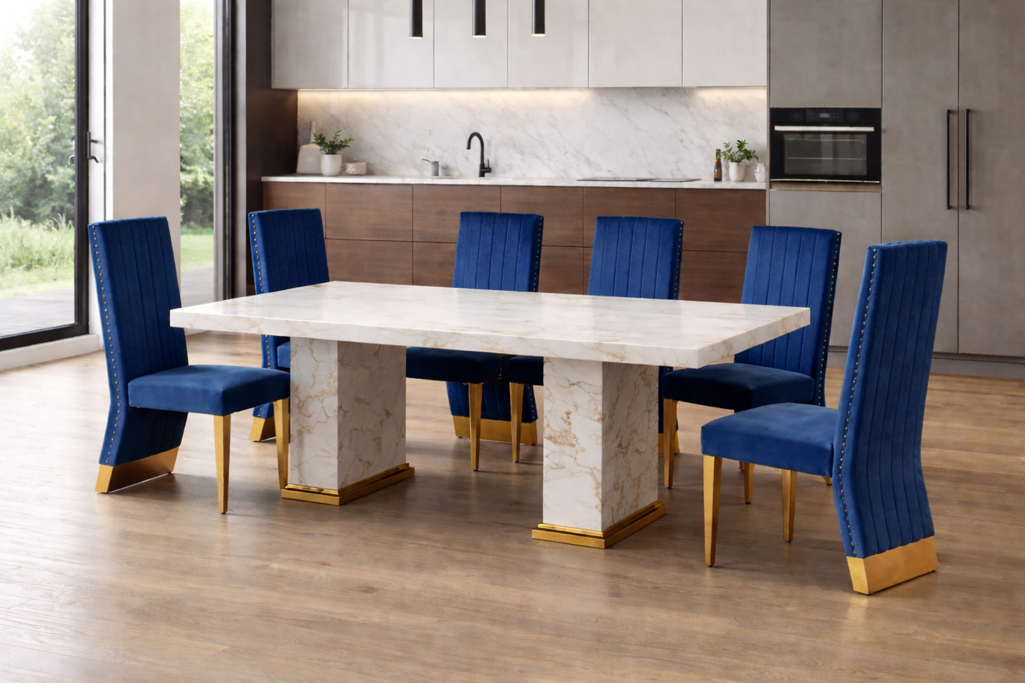 Royal D-200 Marble with Gold Dining table set