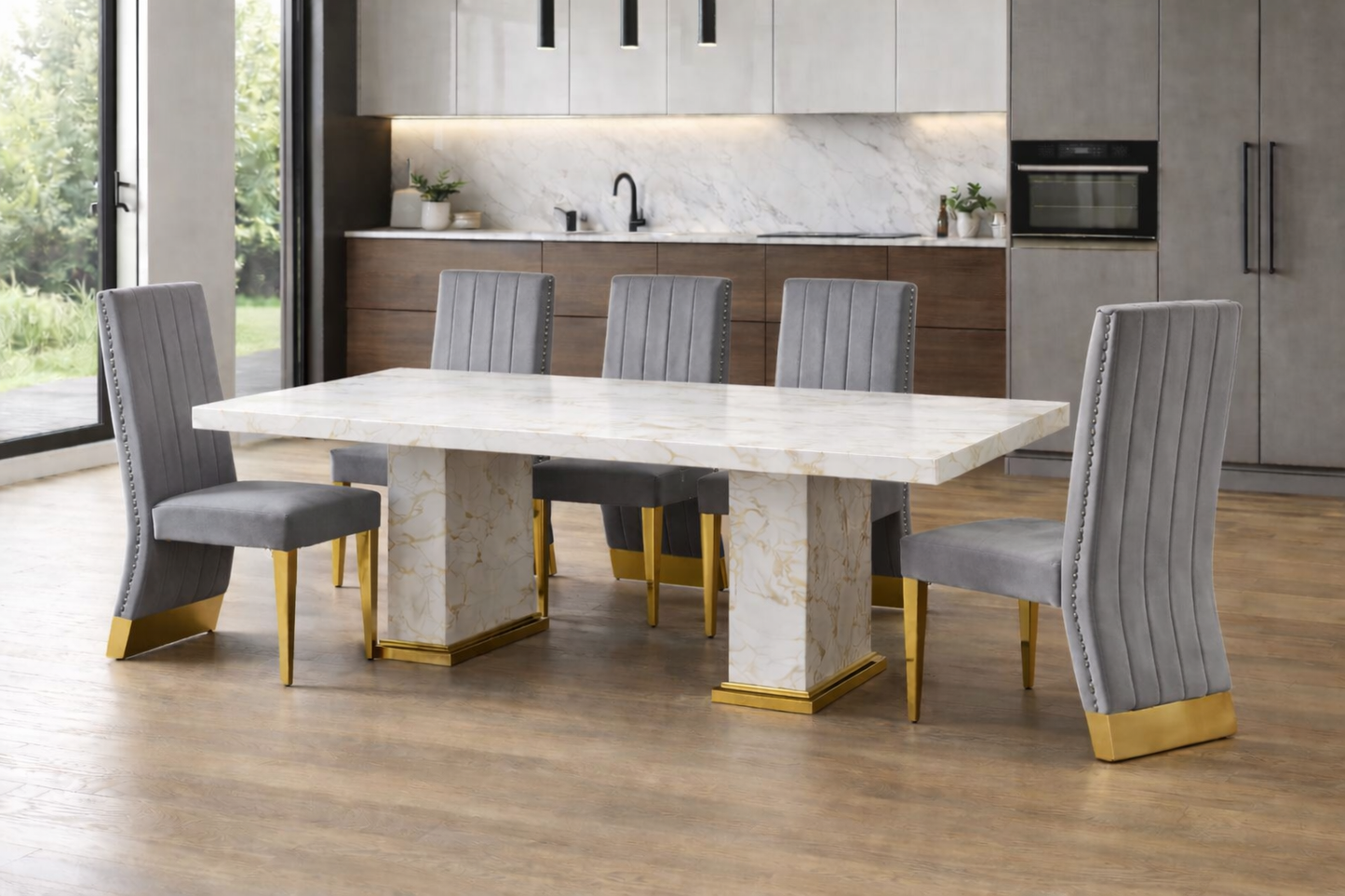 Royal D-200 Marble with Gold Dining table set