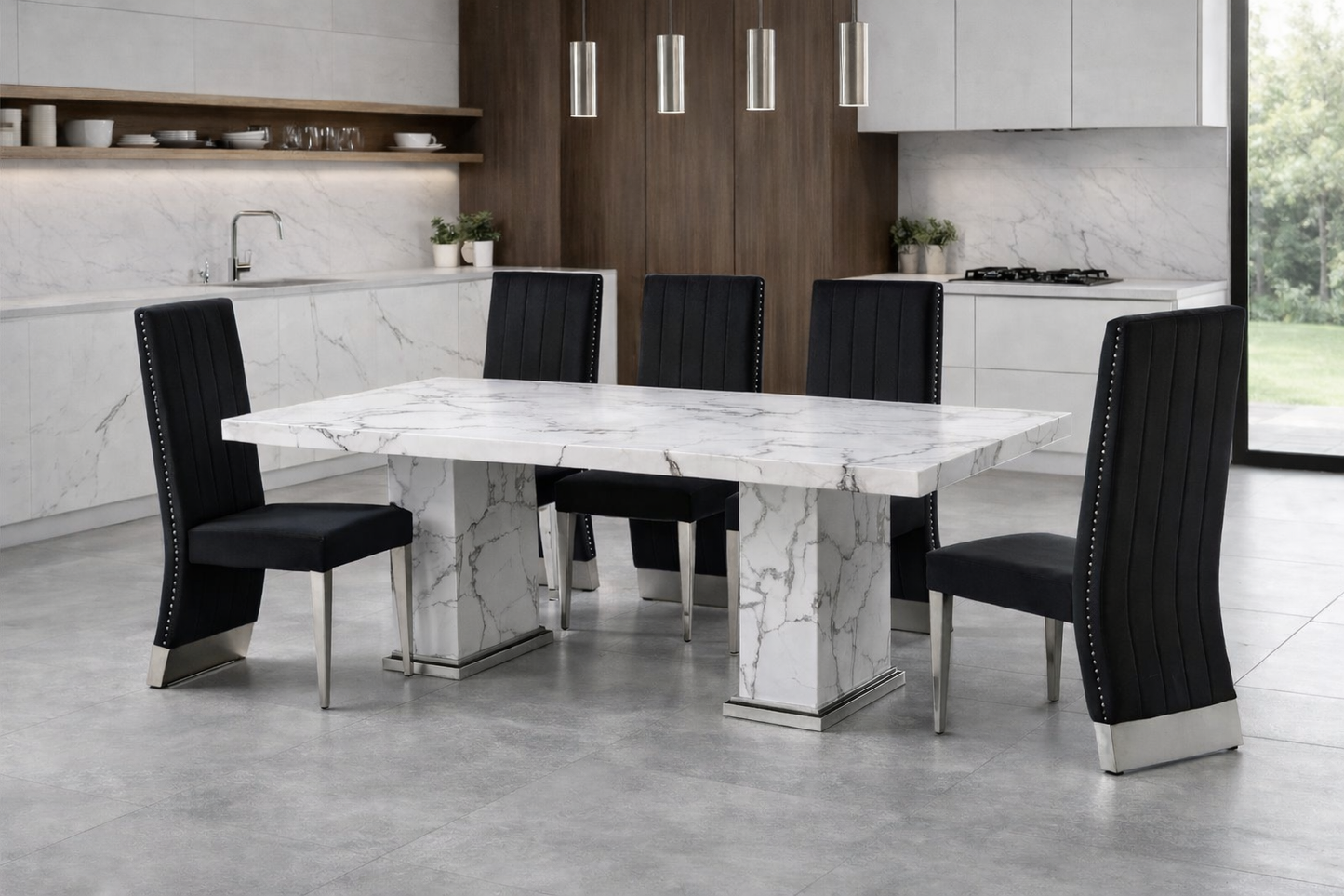 Royal D-200 Marble with Silver Dining table set