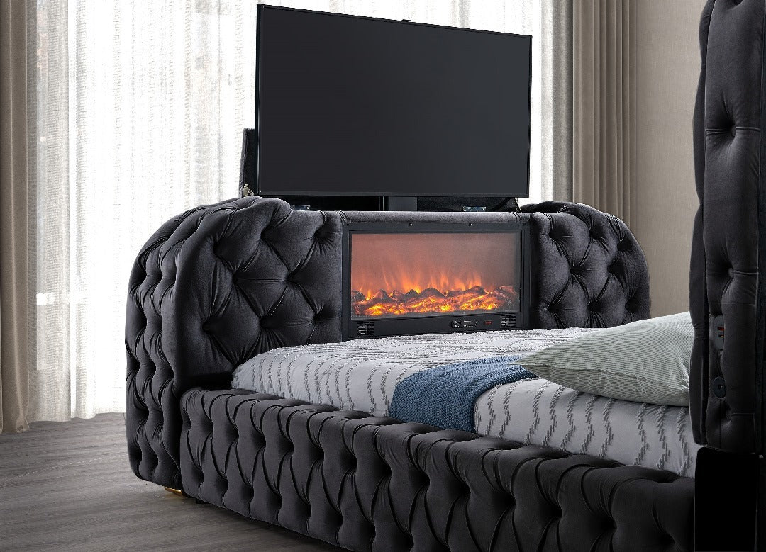 B014 - BLK TV FIREPLACE BED
