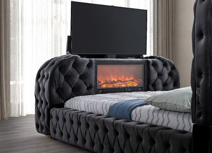 B014 - BLK TV FIREPLACE BED