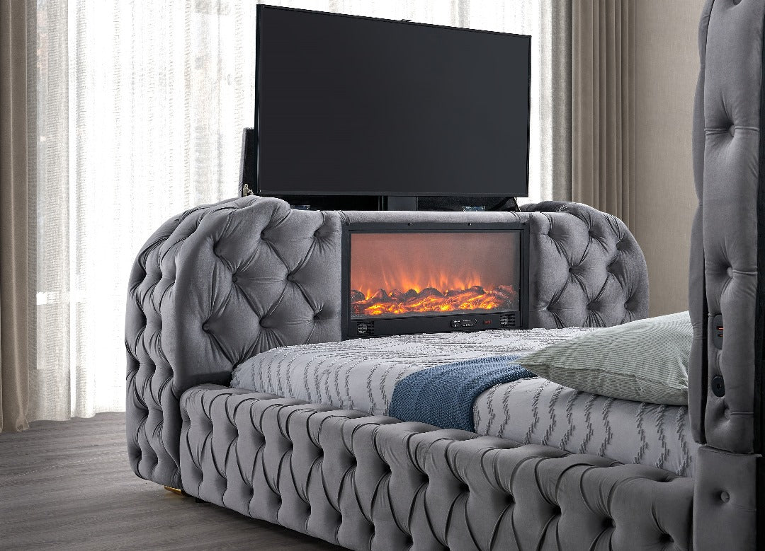 B014 - GREY TV FIREPLACE BED