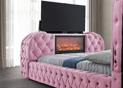 B014 - Pink TV FIREPLACE BED **** LOW STOCK ****