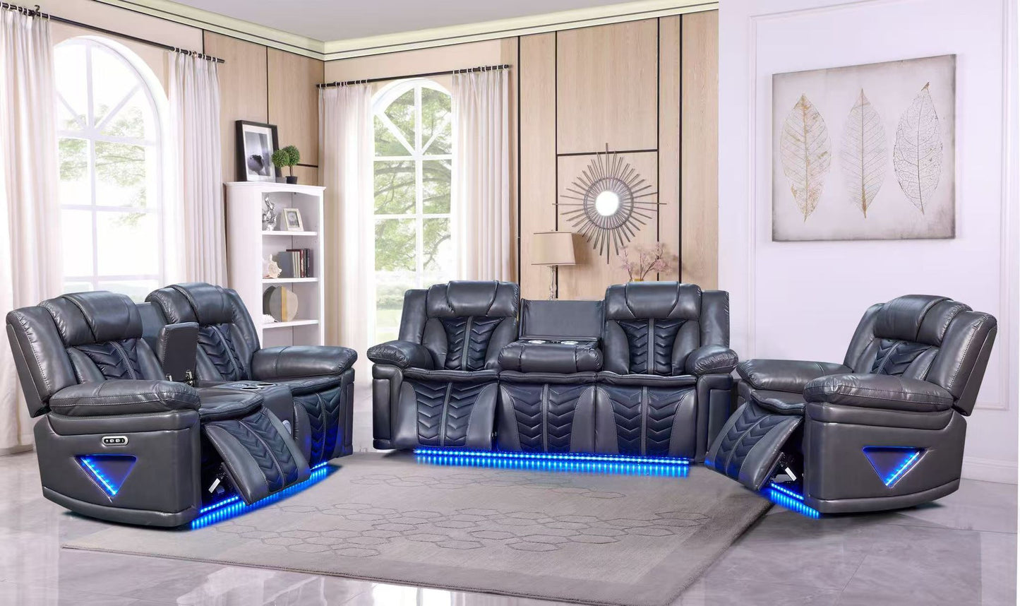 R16 Grey/Black Recliner Livingroom Set
