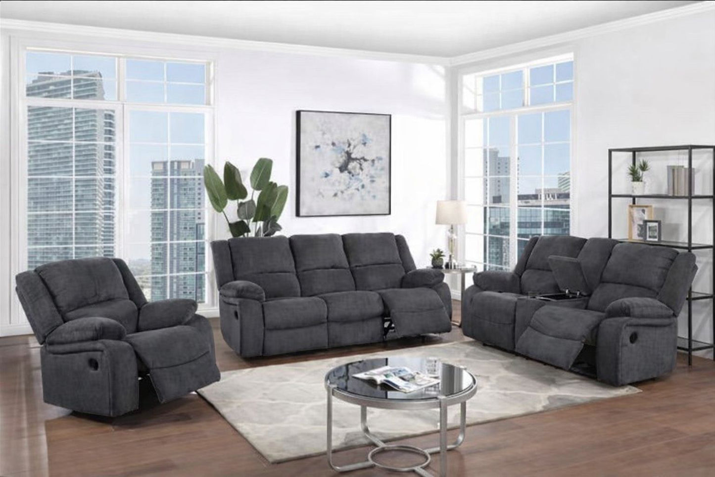7691 Charcoal Recliner Living Set