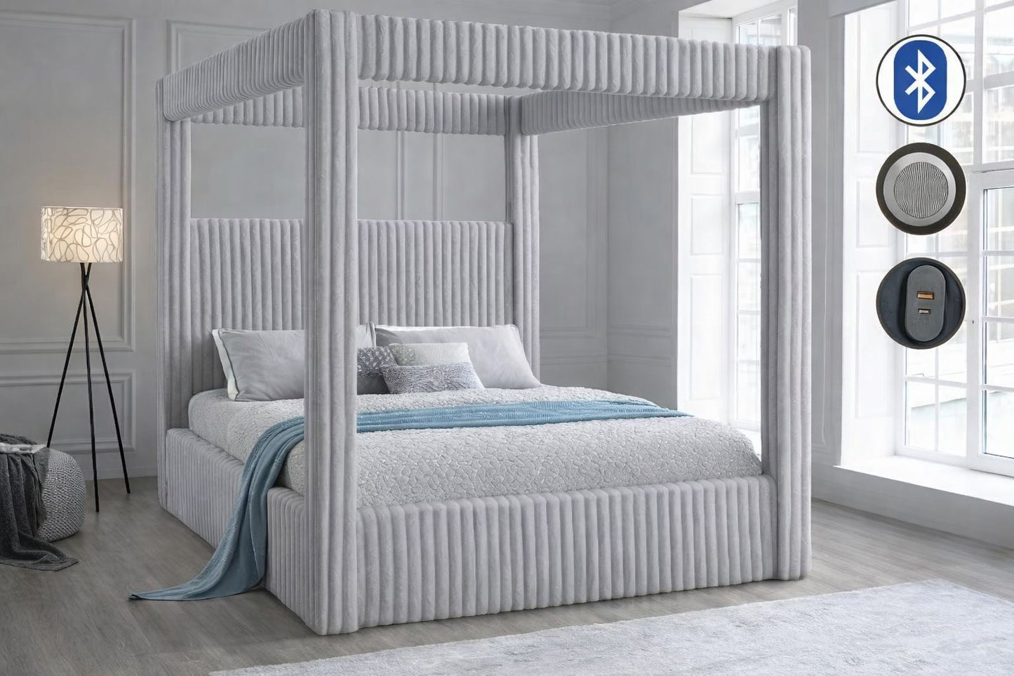 B2028 - LIGHT GREY CANOPY BED