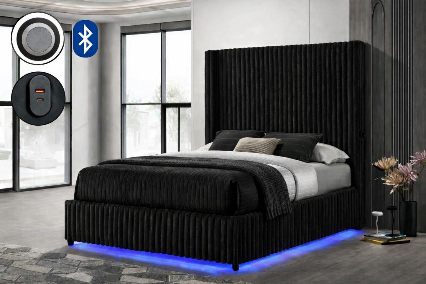 B2029 BLK CORDUROY BED FRAME