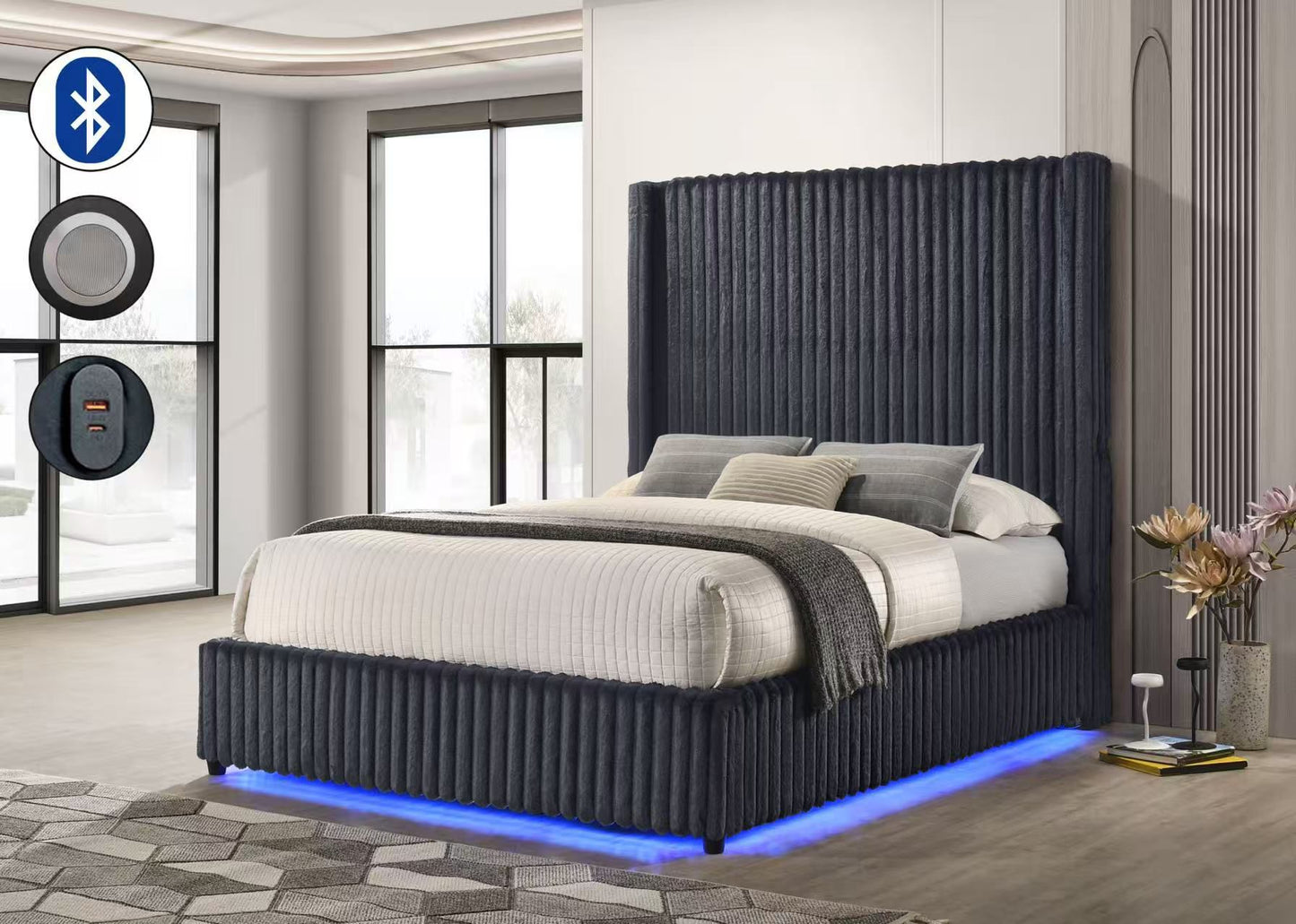 B2029 GREY CORDUROY BED FRAME