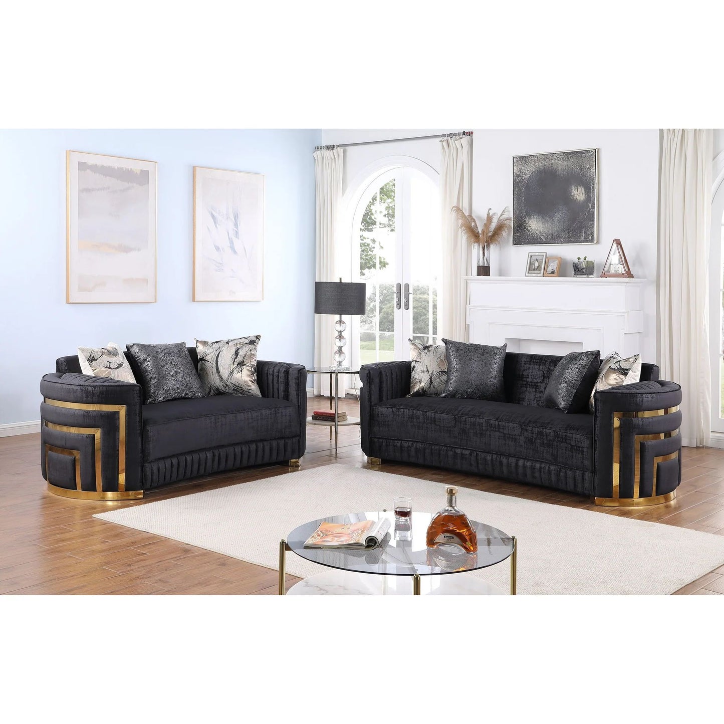 Ryan Black & Gold Sofa Set