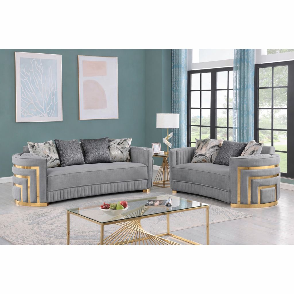 Ryan Grey & Gold Sofa Set