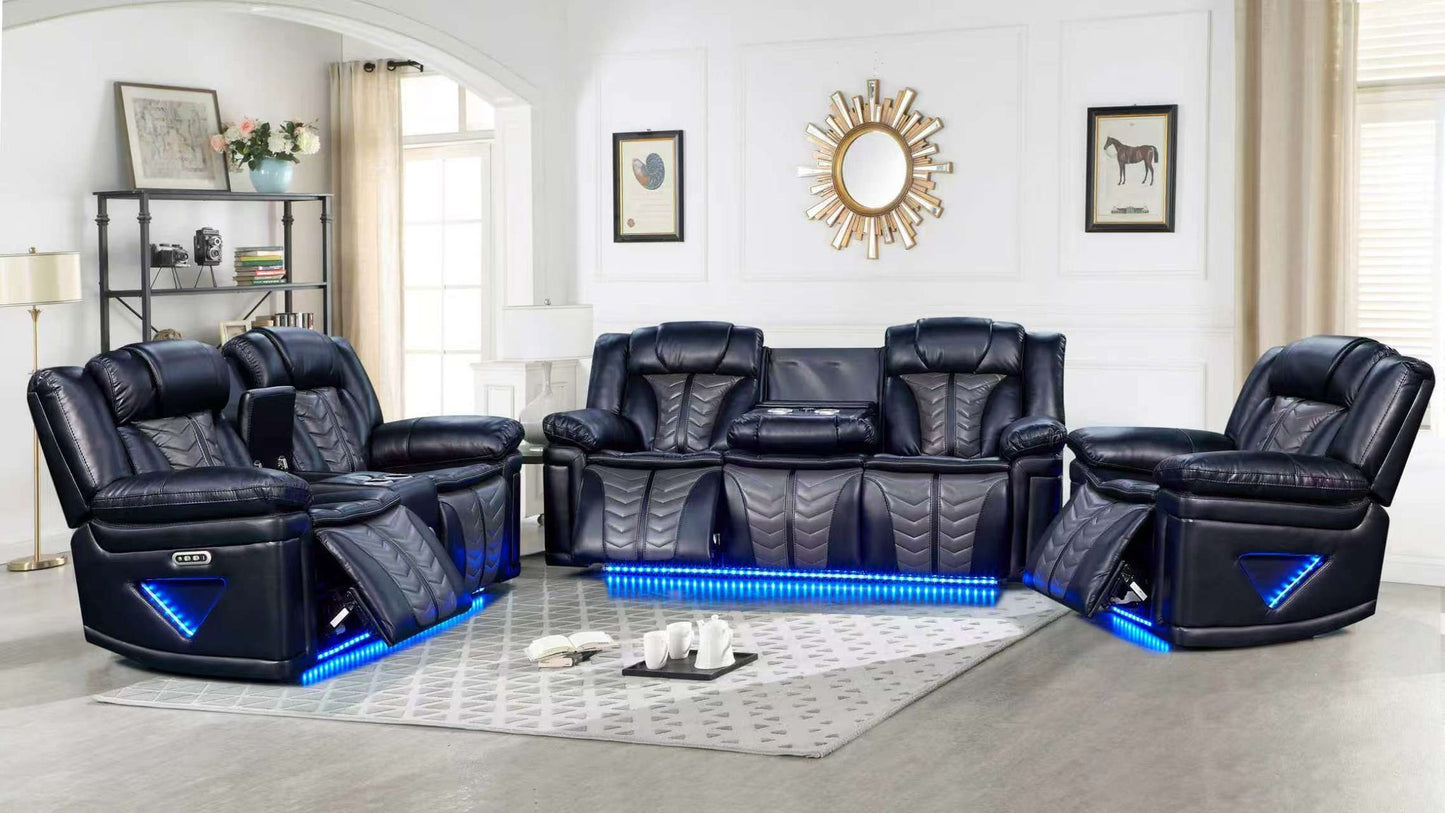 R16 Black & Grey Power Recliner Set