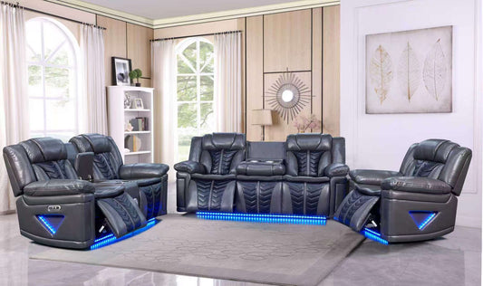 R16 Grey & Black Power Recliner Set