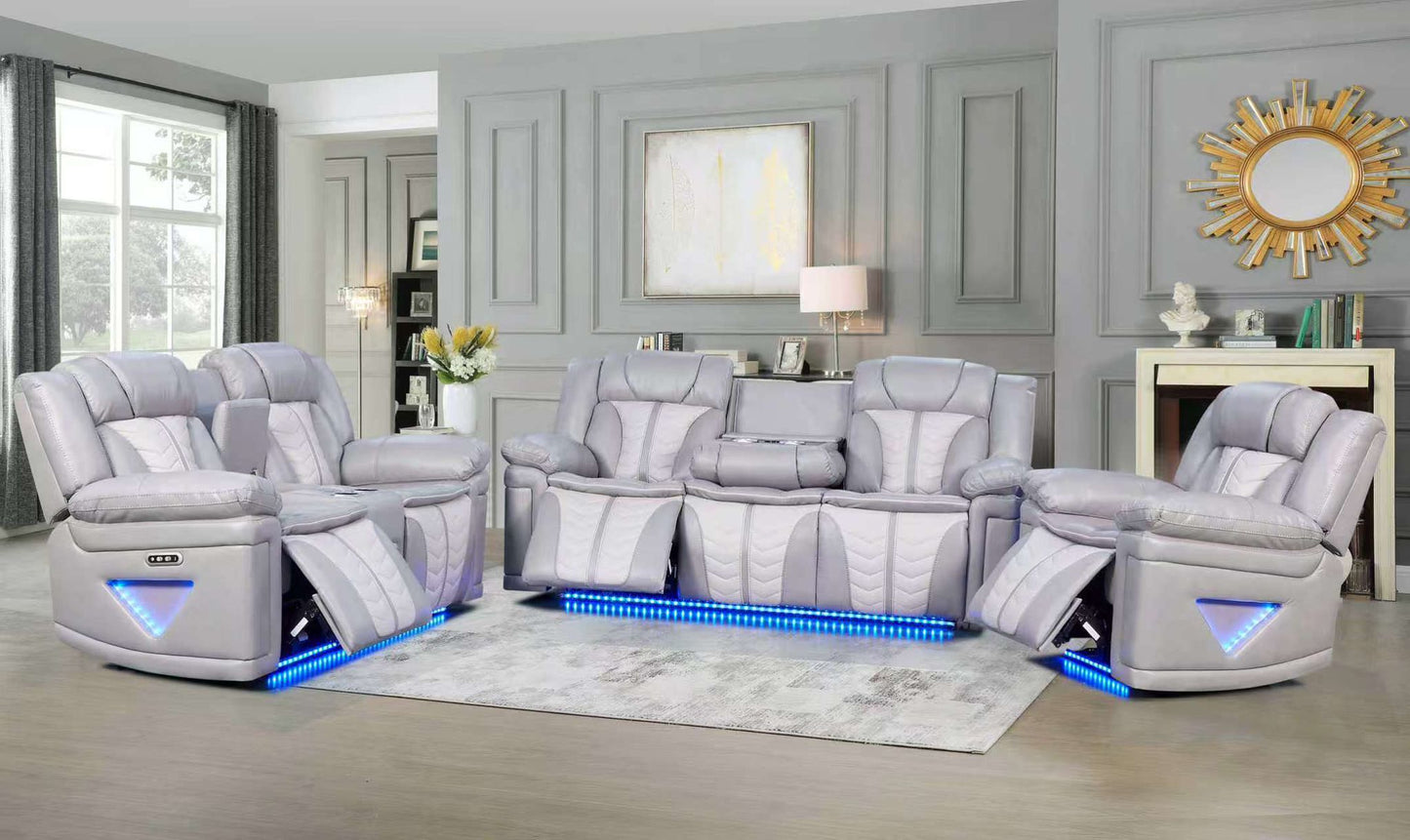 R16 Grey & White Power Recliner Set