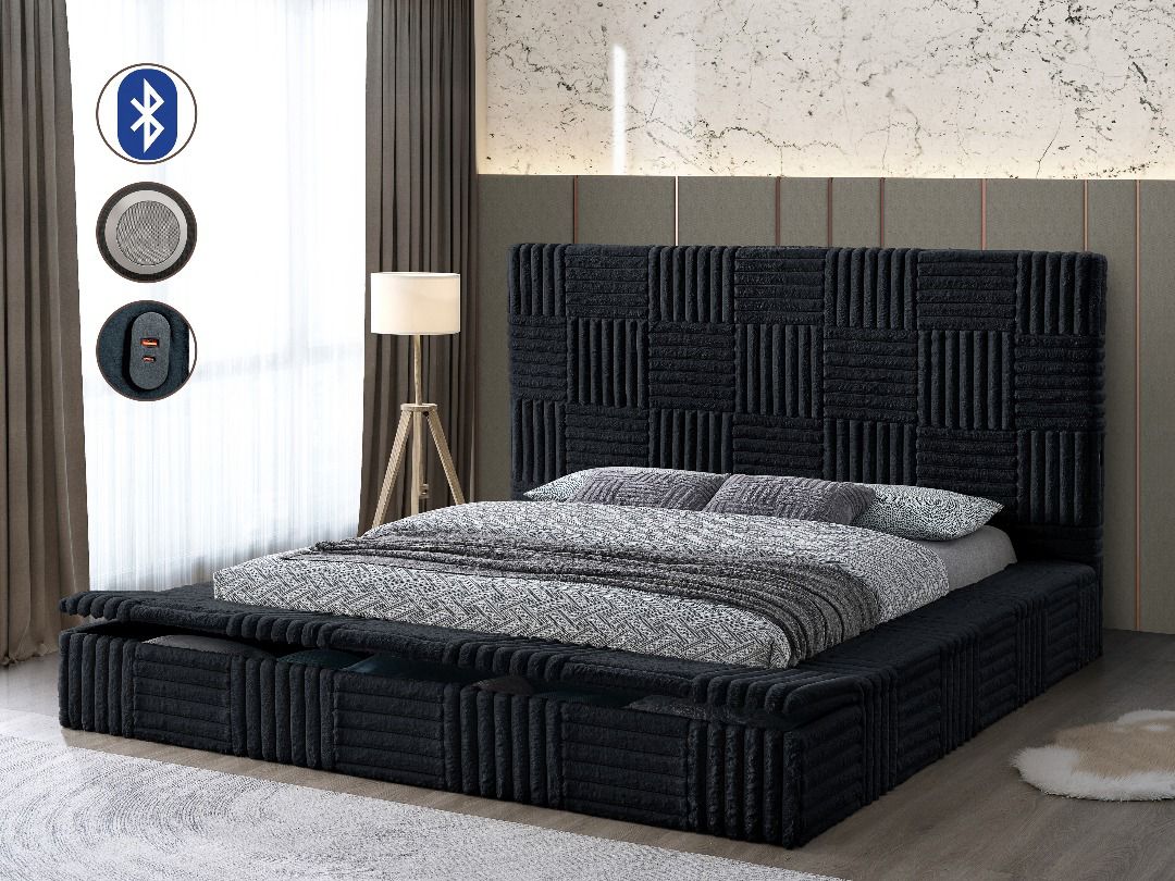 B2027 Black Corduroy Storage Bed