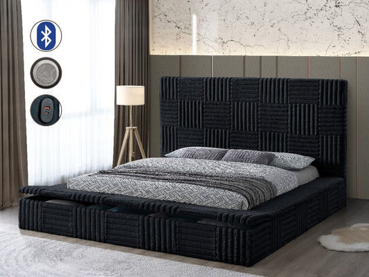 B2027 Black Corduroy Storage Bed