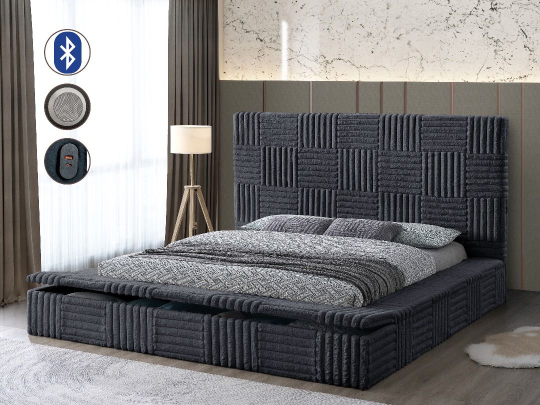 B2027 Dark Grey Corduroy Storage Bed