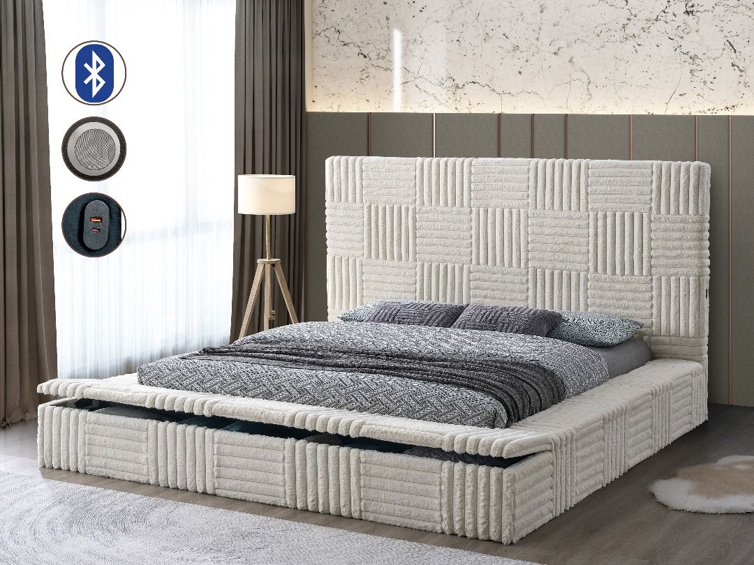 B2027 Cream Corduroy Storage Bed