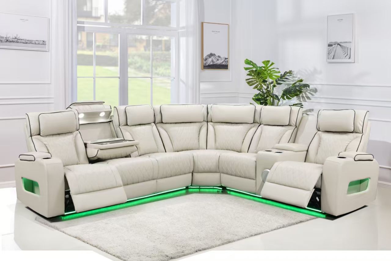 R07S White Power Recliner Sectional