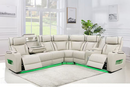 R07S White Power Recliner Sectional