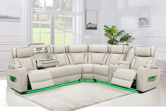 R07S White Power Recliner Sectional