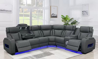 R07S Grey Power Recliner Sectional